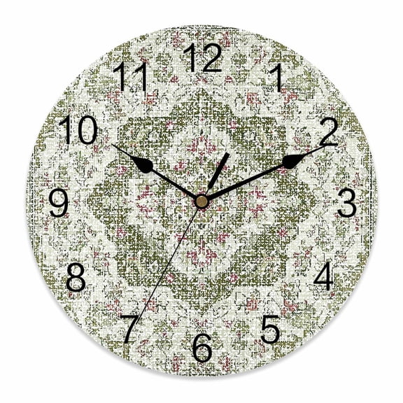 Wall Clock Sage Green Medieval Flowers Clocks PVC Silent Non-Ticking Battery Operated Retro Bohemian Pattern Round Clock for Home Living Room Kitchen Bedroom Office School Wall Decor 10 Inch