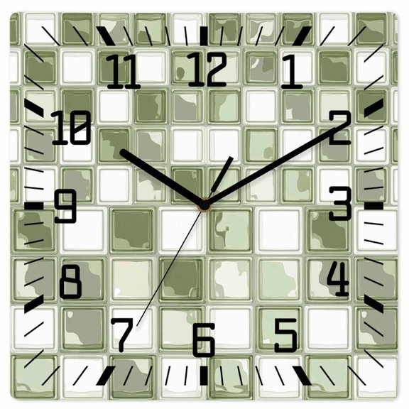 Wall Clock Sage Green Mosaic Tiles Operated Square Clocks Wooden Silent Non-Ticking Wallclock 10 Inch Checkerboard Squares Wood Wall Clock for Living Room Bedroom Office Shool Home Decor
