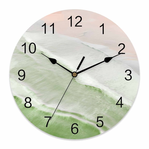 Wall Clock Sage Green Ocean Waves Clocks PVC Silent Non-Ticking Battery Operated Decorative Ombre Beach Spray Round Clock for Home Living Room Kitchen Bedroom Office School Wall Decor 10 Inch