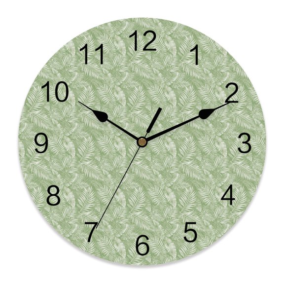 Wall Clock Sage Green Palm Leaves Clocks PVC Silent Non-Ticking Battery Operated Decorative Tropical Leaf Branches Round Clock for Home Living Room Kitchen Bedroom Office School Wall Decor 14 Inch