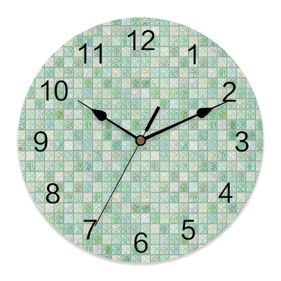Wall Clock Sage Green Square Mosaic Clocks PVC Silent Non-Ticking Battery Operated Decorative Aesthetic Blocks Round Clock for Home Living Room Kitchen Bedroom Office School Wall Decor 14 Inch