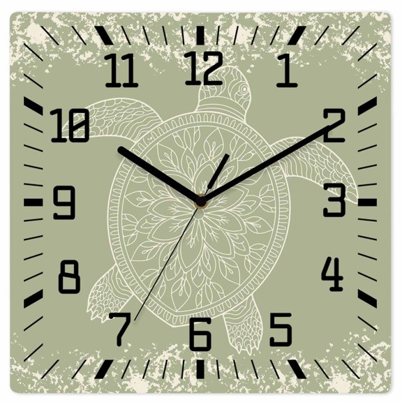 Wall Clock Sage Green Turtle Operated Square Clocks Wooden Silent Non-Ticking Wallclock 10 Inch Ocean Marine Life Wood Wall Clock for Living Room Bedroom Office Shool Home Decor