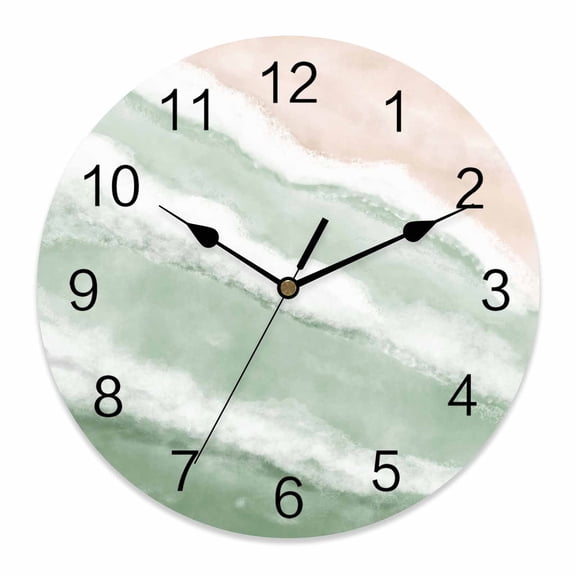 Wall Clock Sage Green Waves Clocks PVC Silent Non-Ticking Battery Operated Decorative Gradient Summer Sandy Beach Round Clock for Home Living Room Kitchen Bedroom Office School Wall Decor 10 Inch