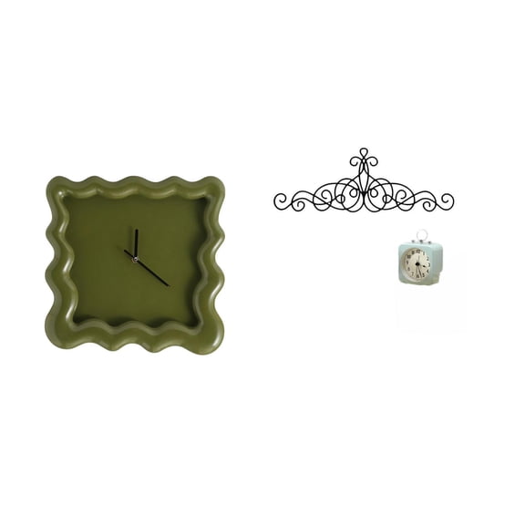 Wall Clock Scroll Wall Art Decor Figurine Ornament Iron Material for Living Room Bedroom Bathroom Study Patio