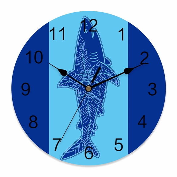 Wall Clock Shark Clocks PVC Silent Non-Ticking Battery Operated Decorative Navy Blue Stripes Lines Round Clock for Home Living Room Kitchen Bedroom Office School Wall Decor 10 Inch