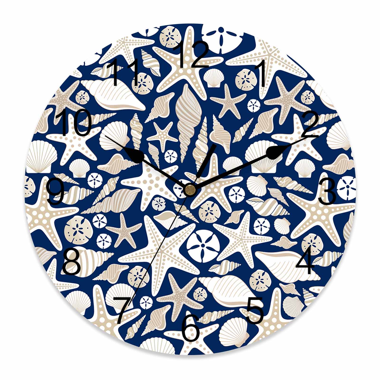 Wall Clock Shell Starfish Clocks PVC Silent Non-Ticking Battery ...