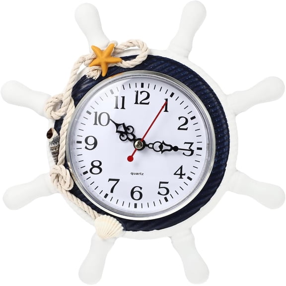 Wall Clock Ship Wheel Shape Clock Beach Decorative Wall Watch for Nautical Bedroom Decoration