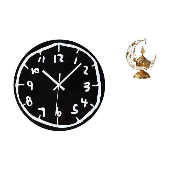 Wall Clock Silent Decorative Clocks Arabic Incense Burner Iron Construction for Home Office Hotel