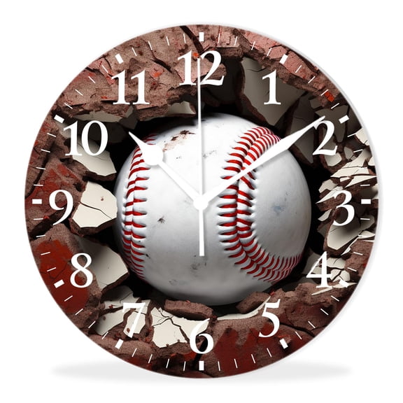 Wall Clock Silent Non-Ticking Battery Operated Modern Wall Clocks Decorative for Bathroom Kitchen-Baseball Illustration(14inch)