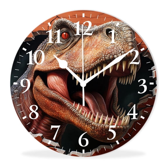 Wall Clock Silent Non-Ticking Battery Operated Modern Wall Clocks Decorative for Bathroom Kitchen-Dinosaur Wall Retro Art(12inch)