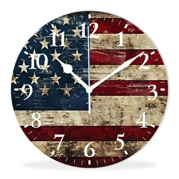 Wall Clock Silent Non-Ticking Battery Operated Modern Wall Clocks Decorative for Bathroom Kitchen-Dirty American Flag (14inch)