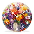 thumbnail image 1 of Wall Clock Silent Non-Ticking Battery Operated Modern Wall Clocks Decorative for Bathroom Kitchen-Floral Oil Painting Spring Flowers Art(14inch), 1 of 4