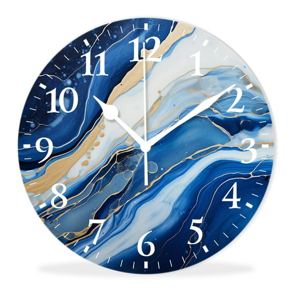 Wall Clock Silent Non-Ticking Battery Operated Modern Wall Clocks Decorative for Bathroom Kitchen-Gold Blue Marble Vintage Creative(14inch)