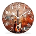 thumbnail image 1 of Wall Clock Silent Non-Ticking Battery Operated Modern Wall Clocks Decorative for Bathroom Kitchen-Guitar Brick Wall Music Vintage Painting(14inch), 1 of 4