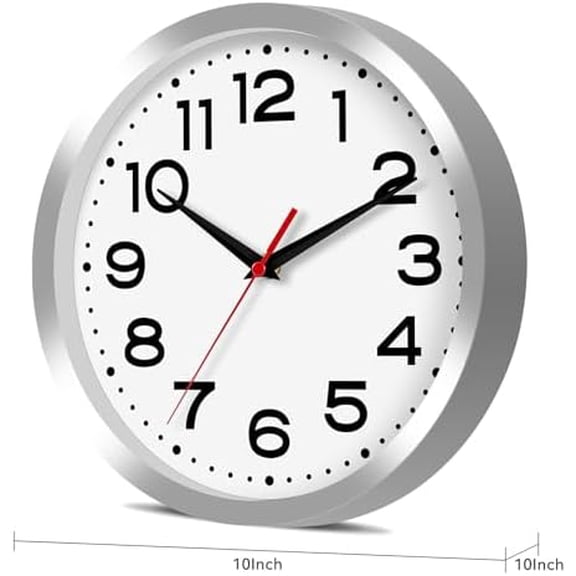 Wall Clock Silent Non-Ticking Modern Clock Battery Operated 10 Inch Small Classic Analog Decorative for Kitchen, Bathroom, Office, Bedroom, Home(Silver)