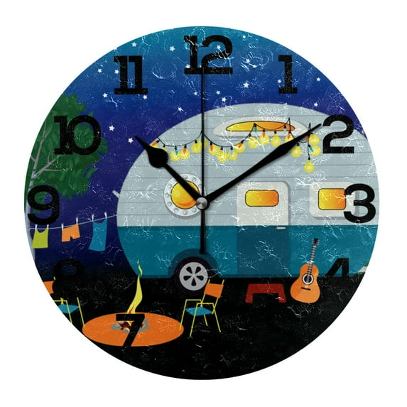 Wall Clock Silent Non Ticking,Round Easy to Read for Kitchen Living Room Bedroom Home Office School Decor Clock Gift Vintage Camper, 10 Inch