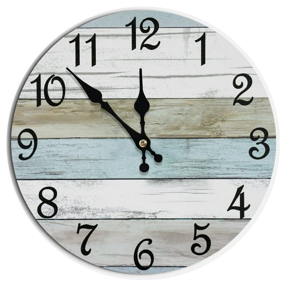 Wall Clock Silent Non Ticking Wall Clocks Battery Operated, Rustic Coastal Country Clock Decorative for Bathroom Kitchen(10 In)