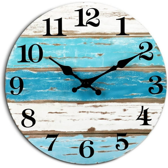 Wall Clock Silent Non Ticking Wall Clocks Battery Operated, Rustic Coastal Country Clock Decorative for Bathroom Kitchen(12 inch)