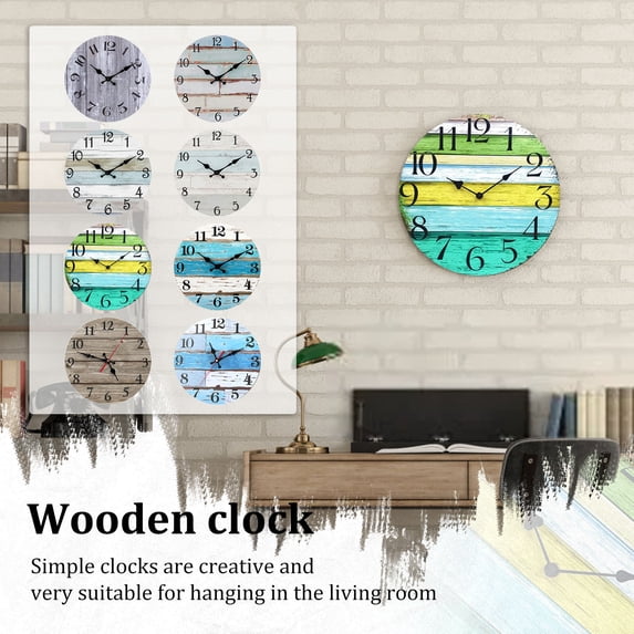 Wall Clock Silent Non Ticking Wall Clocks Battery Operated, Teal Rustic Clock Decorative for Kitchen Bathroom Bedroom Living Room(10 In)