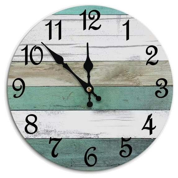 Wall Clock Silent Non Ticking Wall Clocks Battery Operated, Teal Rustic Clock Decorative for Kitchen Bathroom Bedroom Living Room(12 In)