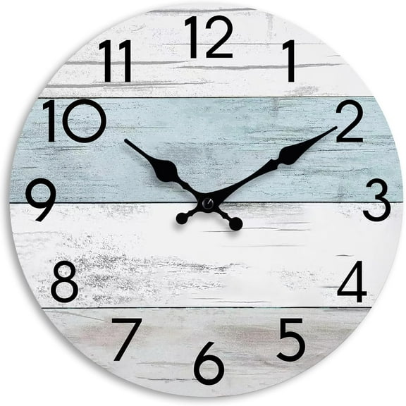 Wall Clock Silent Non-Ticking Wooden Clocks Battery Operated 12 Inch Small Country Retro Rustic and Beach Style Decorative for Living Room, Kitchen, Home,Bathroom, Bedroom (Blue)