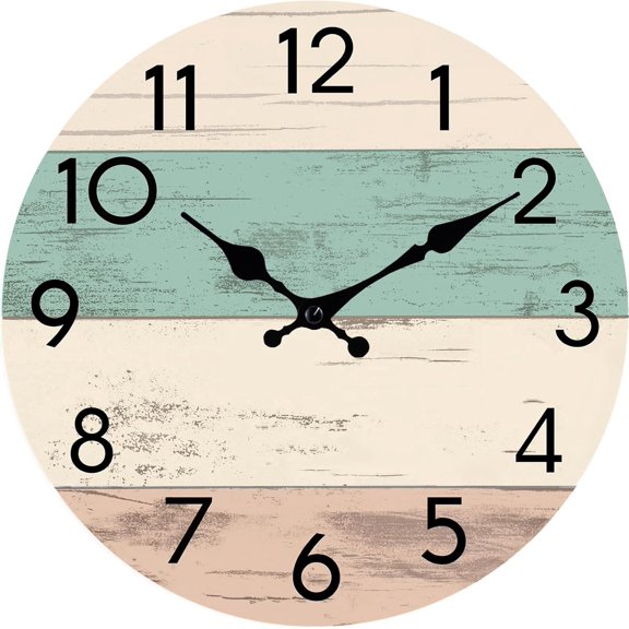 Wall Clock Silent Non-Ticking Wooden Clocks  Operated 8 Inch Small Country Retro Rustic and Beach Style Decorative for Kitchen, , Bathroom, Bedroom (Green)