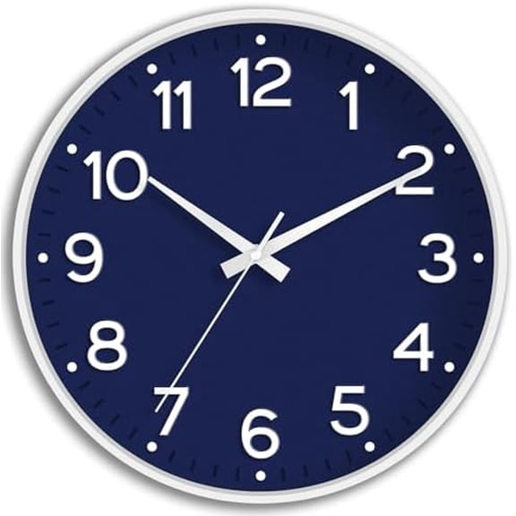 Wall Clock, Silent Wall Clocks Battery Operated 8 Inch-Modern Non Ticking Analog Clock Decorative for Kitchen Office Bathroom Bedroom(Navy Blue)