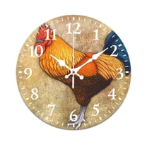 Wall Clock Silent without Ticking-Rooster Farm Pattern Funny Living Room and Kitchen Wall Clock, Battery Powered, Suitable for Home/Office/Bedroom