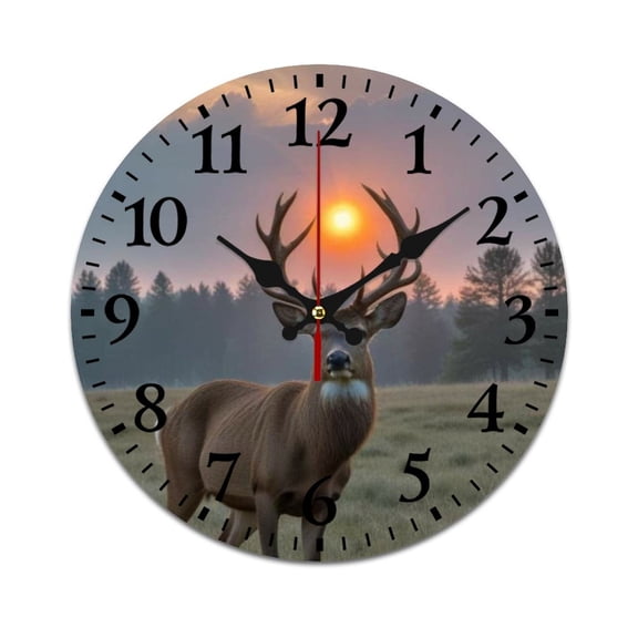 Wall Clock Silent without Ticking-Sunset with Elk Pattern Funny Living Room and Kitchen Wall Clock, Battery Powered, Suitable for Home/Office/Bedroom/Classroom