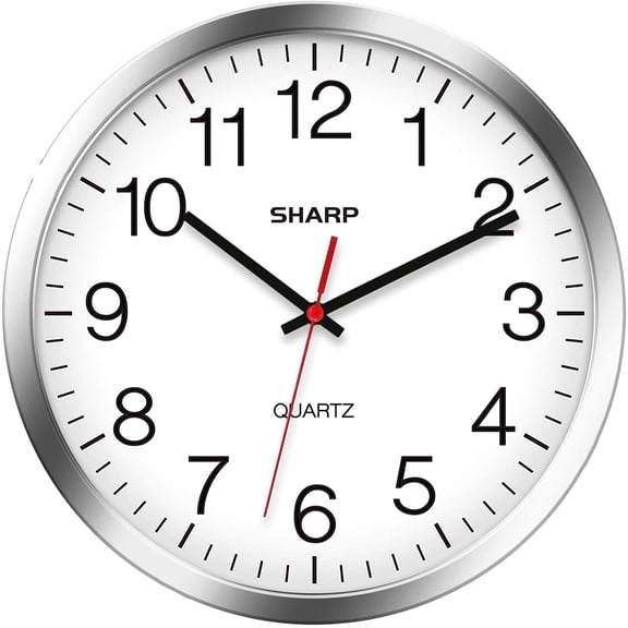Wall Clock Silver/Chrome, Silent Non Ticking 10 Inch Quality Quartz Battery Operated Round Easy to Read Home/Kitchen/Office/Classroom/School Clocks, Sweep Movement