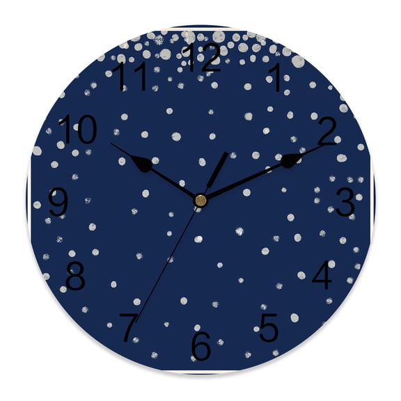 Wall Clock Silver Dots Clocks PVC Silent Non-Ticking Battery Operated Decorative Navy Blue Glittering Specks Border Frame Round Clock for Home Living Room Kitchen Bedroom Office Wall Decor 10 Inch
