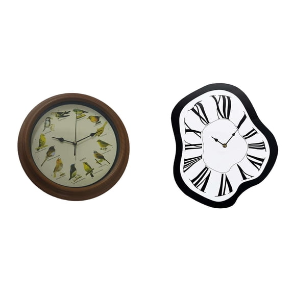 Wall Clock Singing Bird Clock Decorative Clock with Distorted Melting Design for Living Room Bedroom Office Decor