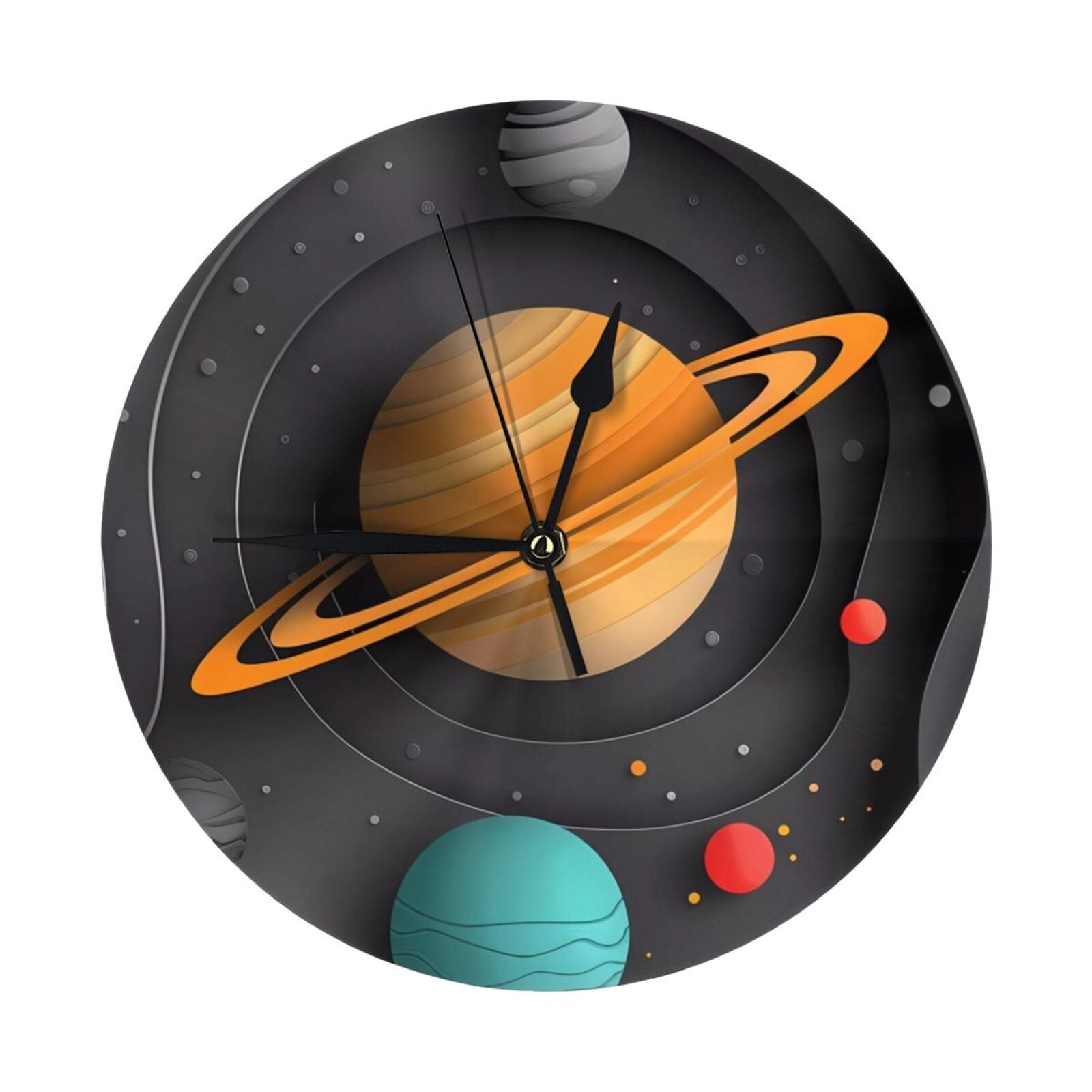 Wall Clock - Solar System Paper Art 9.8 Inch Silent Non Ticking Modern ...