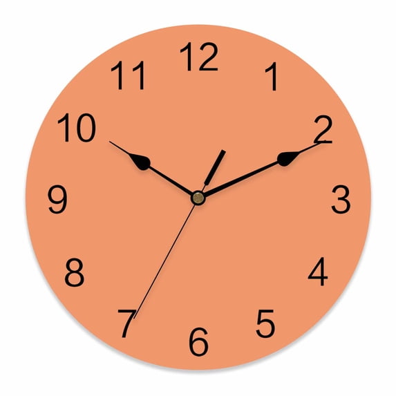 Wall Clock Solid Color Clocks PVC Silent Non-Ticking Battery Operated Decorative Orange Round Clock for Home Living Room Kitchen Bedroom Office School Wall Decor 10 Inch
