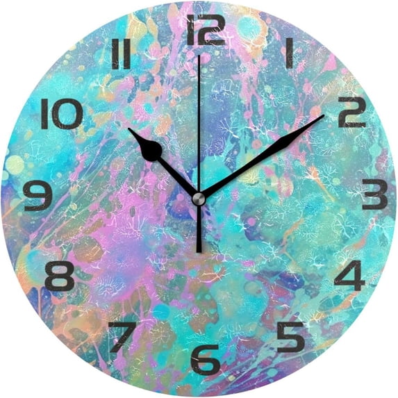 Wall Clock Splatter Painting 10 Inch Silent Non Ticking Quality Quartz Battery Operated Digital Round Easy to Read for Home Office Kitchen Home Decor