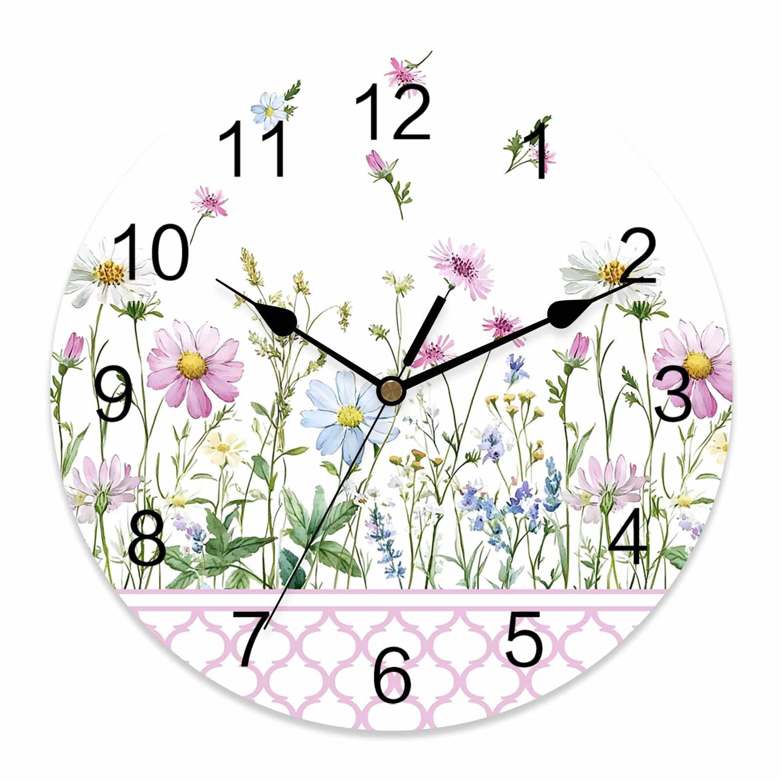 Wall Clock Spring Flowers Clocks PVC Silent Non-Ticking Battery ...