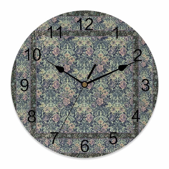 Wall Clock Spring Flowers Clocks PVC Silent Non-Ticking Battery Operated Decorative Blue Retro Floral Bird Round Clock for Home Living Room Kitchen Bedroom Office School Wall Decor 10 Inch