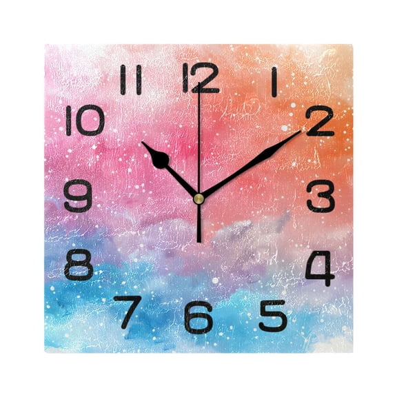 Wall Clock Square Silent Non-Ticking Beautiful Glittering Galaxy Retro Battery Operated Clock 7.78 inch Home Kitchen Office Decoration