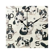 Wall Clock Square Silent Non-Ticking Cute Cat Footprint Retro Battery Operated Clock 7.78 inch Home Kitchen Office Decoration