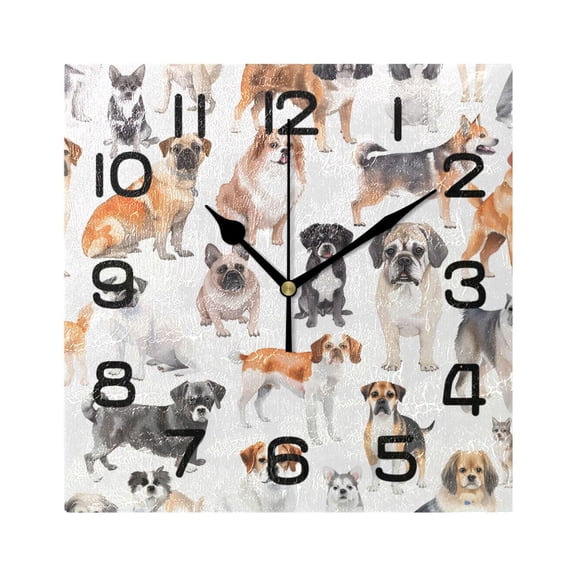 Wall Clock Square Silent Non-Ticking Cute Different Dogs Retro Battery Operated Clock 7.78 inch Home Kitchen Office Decoration