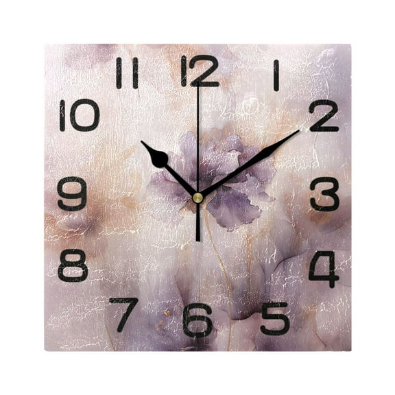 Wall Clock Square Silent Non-Ticking Flowers Purple Retro Battery Operated Clock 7.78 inch Home Kitchen Office Decoration