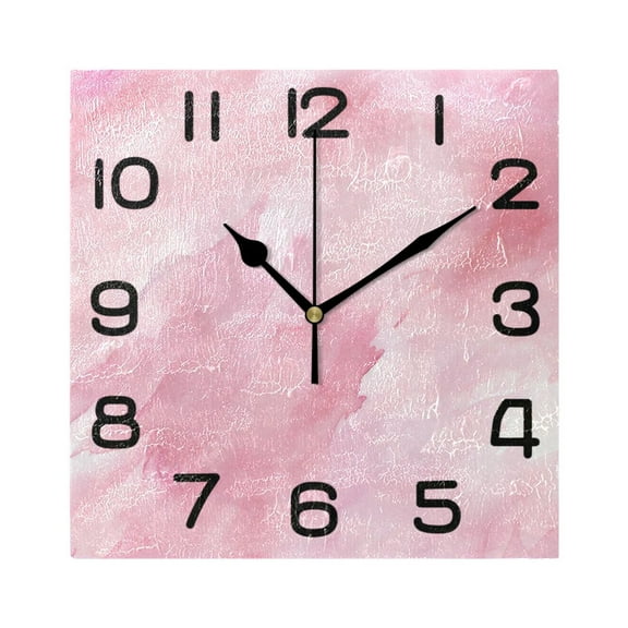 Wall Clock Square Silent Non-Ticking Marble Pink Retro Battery Operated Clock 7.78 inch Home Kitchen Office Decoration