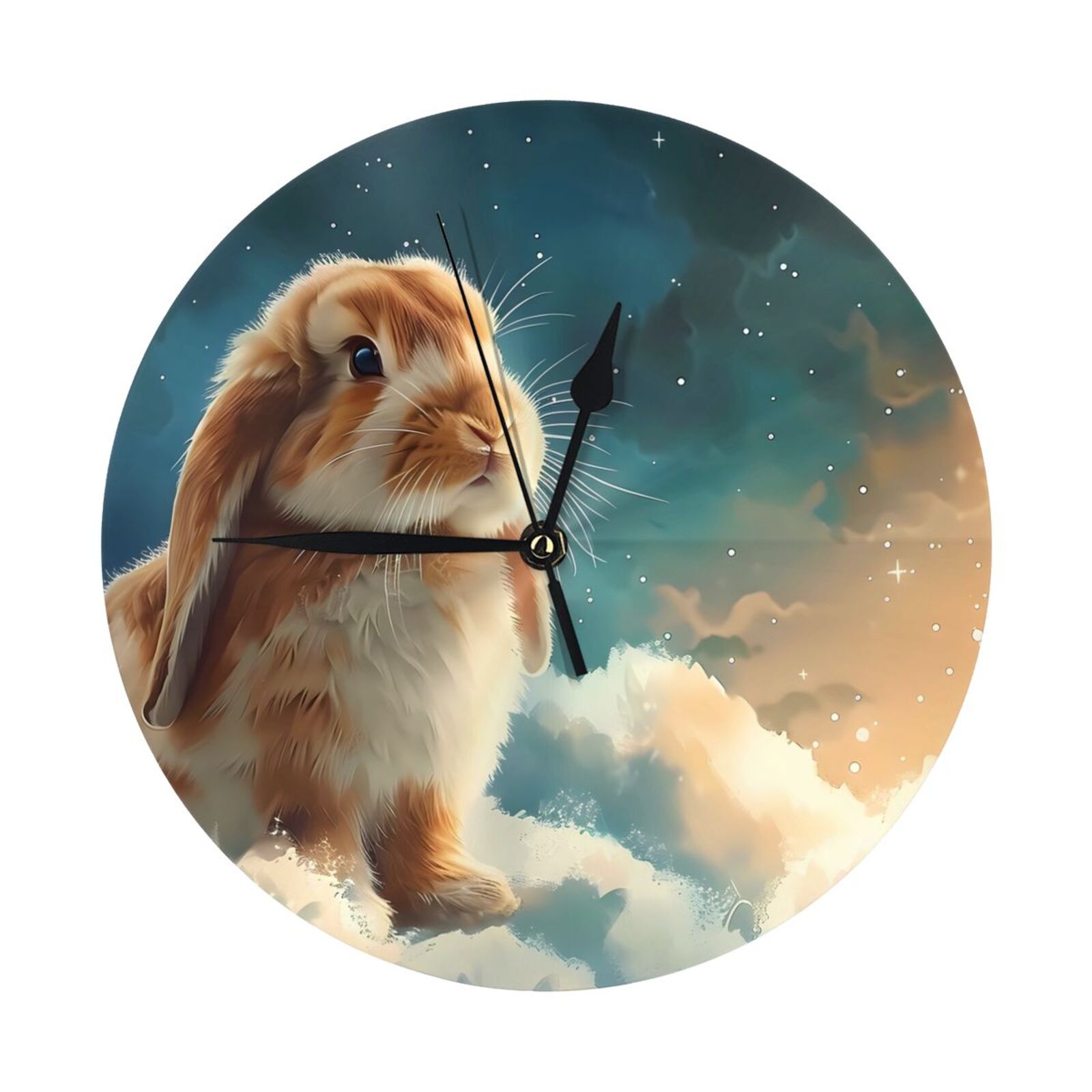 Wall Clock, Starry Sky Cloud Cute Rabbit Wall Clocks Battery Operated ...