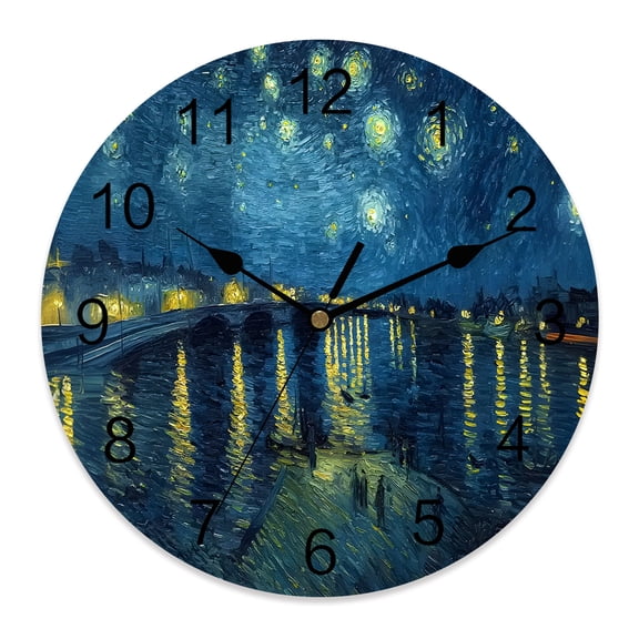 Wall Clock Starry Sky River Clocks PVC Silent Non-Ticking Battery Operated Decorative Star Moon Sunlight Impressionist Round Clock for Home Living Room Kitchen Bedroom Office Wall Decor 10 Inch