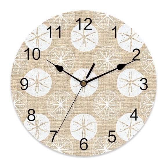 Wall Clock Summer Ocean Clocks PVC Silent Non-Ticking Battery Operated Decorative Beige Sand Marine Life Round Clock for Home Living Room Kitchen Bedroom Office School Wall Decor 10 Inch