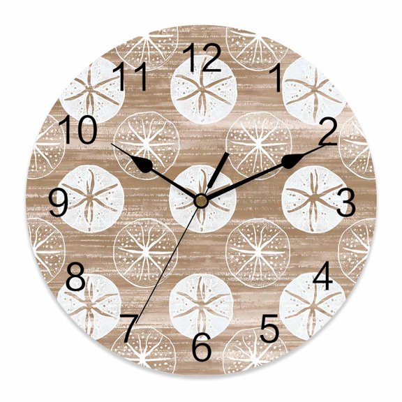 Wall Clock Summer Ocean Clocks PVC Silent Non-Ticking Battery Operated Decorative Brown Sand Marine Life Round Clock for Home Living Room Kitchen Bedroom Office School Wall Decor 10 Inch