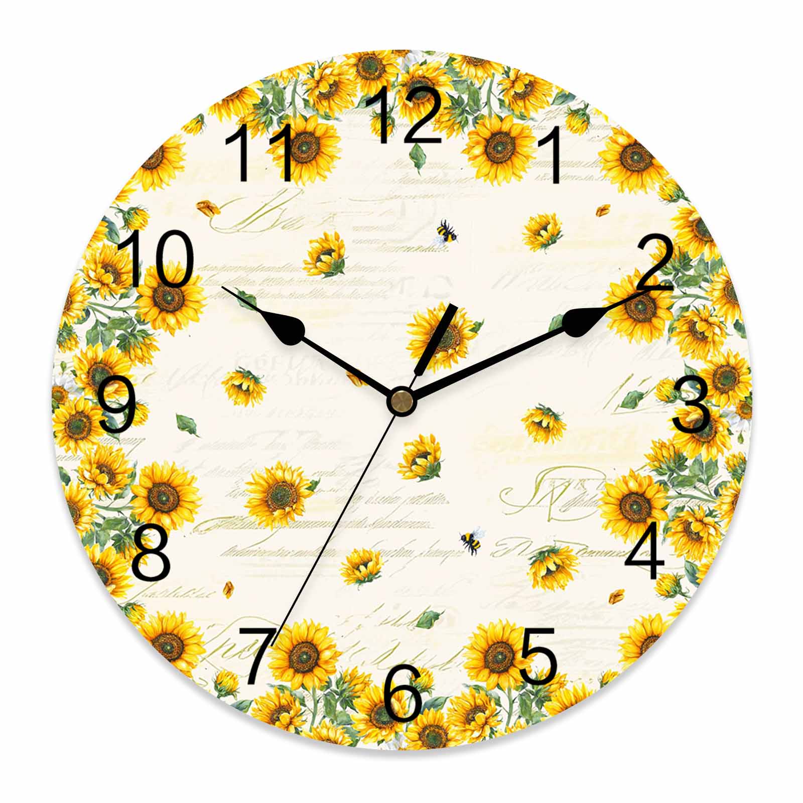 Wall Clock Sunflower Clocks PVC Silent Non-Ticking Battery Operated ...