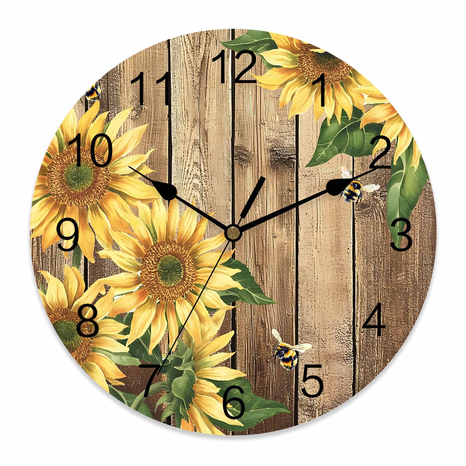 Wall Clock Sunflower Clocks PVC Silent Non-Ticking Battery Operated ...