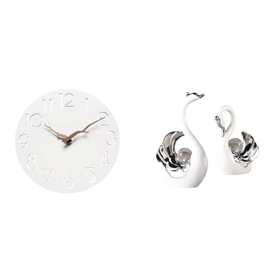 Wall Clock Swan Sculpture Table Centerpiece Silent Movement Ceramic Material for Kitchen Study Room