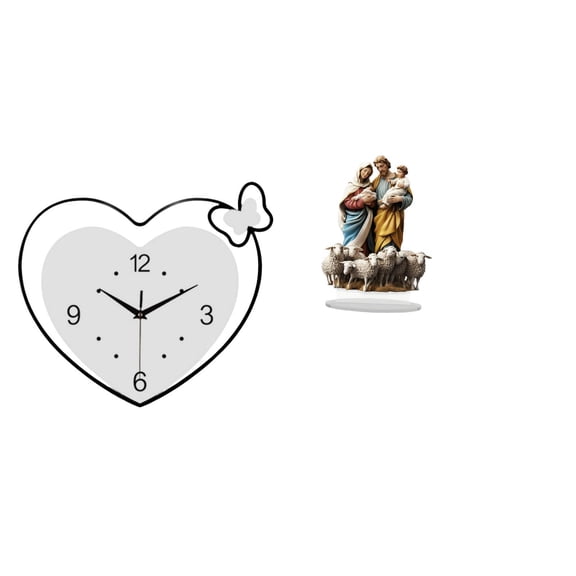 Wall Clock Table Sign Acrylic Ornament Creative Heart Shape Quiet Movement for Study Room Holiday Home Office Decor